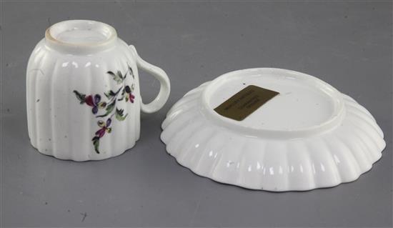 A Derby ribbed coffee cup and saucer, c.1758, d. 12cm